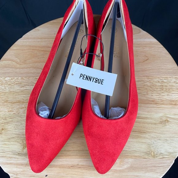 NWT - Penny Sue, Vegan Suede Flats, Red, Size 6 - Picture 1 of 4